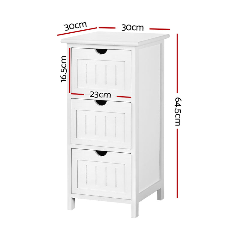 Artiss Bedside Table Bathroom Storage Cabinet 3 Drawers White