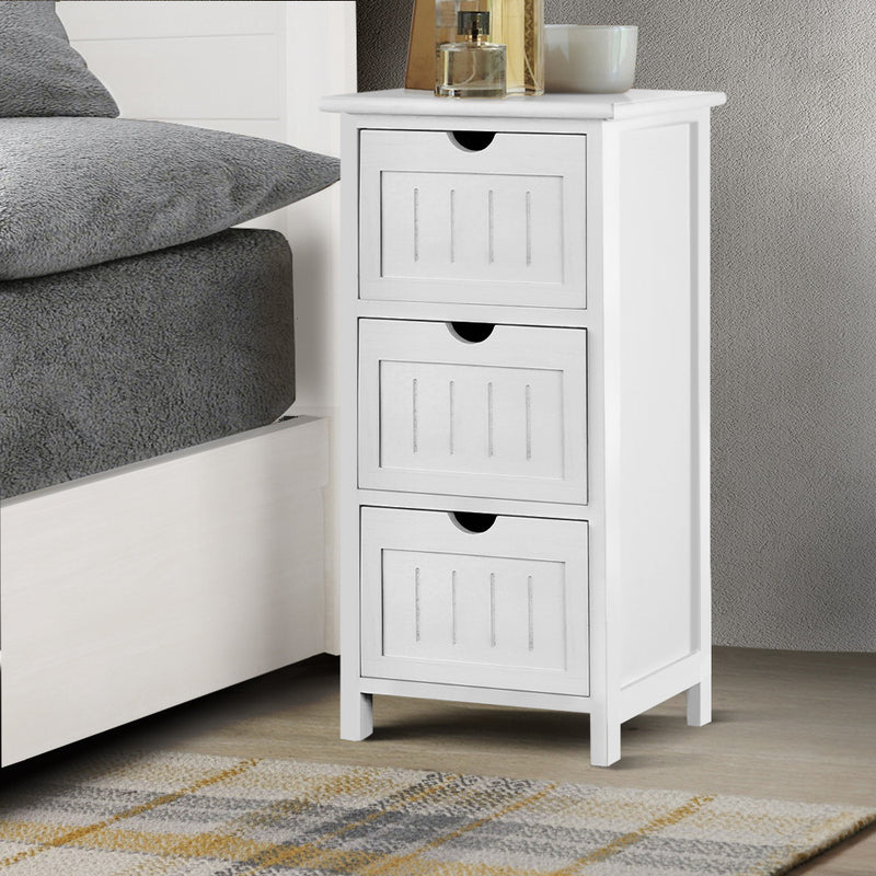 Artiss Bedside Table Bathroom Storage Cabinet 3 Drawers White