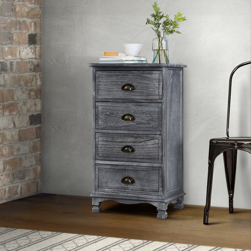 Artiss Bedside Tables Drawers Cabinet Vintage 4 Chest of Drawers Grey Nightstand