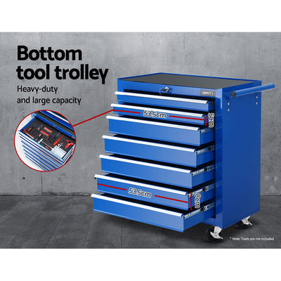 Giantz 17 Drawer Tool Box Cabinet Chest Trolley Toolbox Garage Storage Box Blue