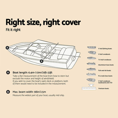 Seamanship Boat Cover 21-23ft Trailerable Jumbo Marine 600D Heavy Duty Grey