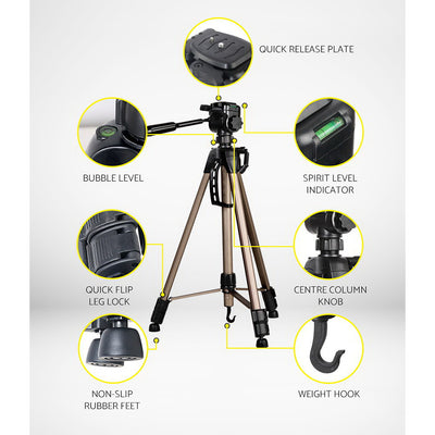 Weifeng Professional Camera Tripod Stand Mount DSLR Travel Adjustable 62-160cm Gold