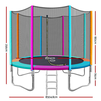 Everfit 10FT Trampoline for Kids w/ Ladder Enclosure Safety Net Pad Gift Round