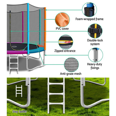 Everfit 10FT Trampoline for Kids w/ Ladder Enclosure Safety Net Pad Gift Round