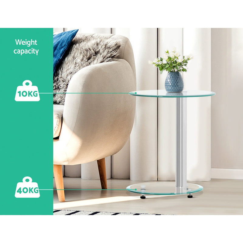 Artiss Coffee Table Oval Tempered Glass Side End Beside Tables Cafe 45cm