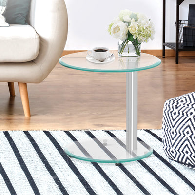 Artiss Coffee Table Oval Tempered Glass Side End Beside Tables Cafe 45cm