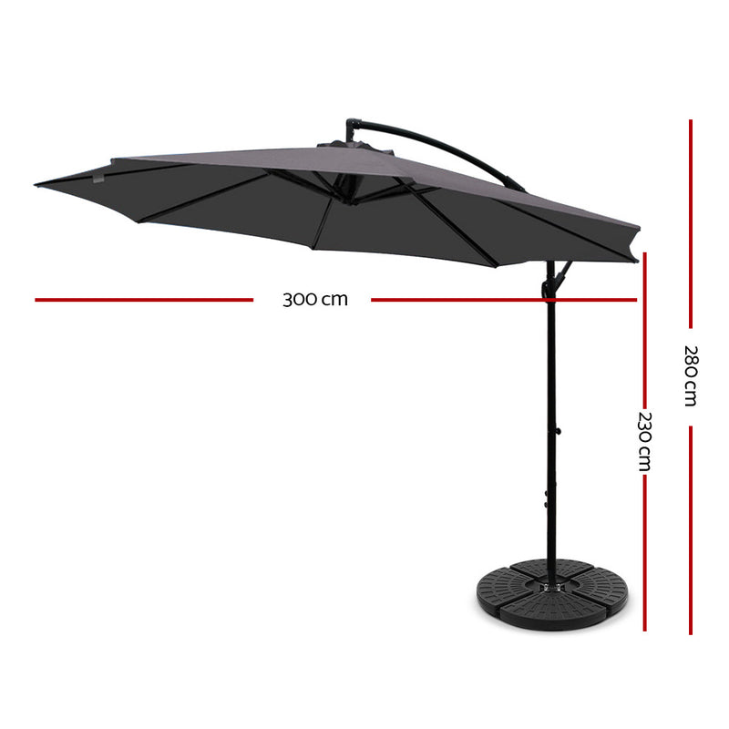 Instahut 3m Outdoor Umbrella w/Base Cantilever Beach Garden Patio Charcoal