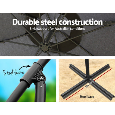 Instahut 3m Outdoor Umbrella w/Base Cantilever Beach Garden Patio Charcoal