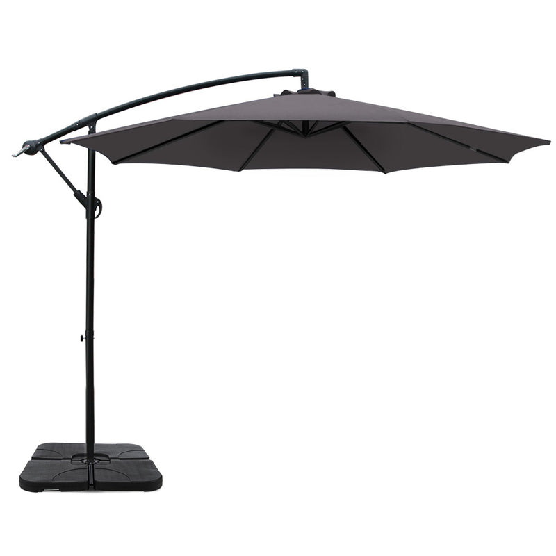 Instahut 3M Umbrella with 50x50cm Base Outdoor Umbrellas Cantilever Sun Stand UV Garden Charcoal