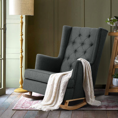 Artiss Rocking Chair Armchair Linen Fabric Charcoal Gaia