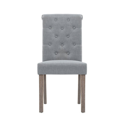 Artiss 2x Dining Chairs French Provincial Kitchen Cafe Fabric Padded High Back Pine Wood Light Grey