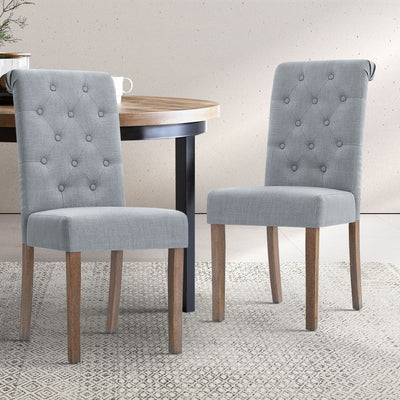 Artiss 2x Dining Chairs French Provincial Kitchen Cafe Fabric Padded High Back Pine Wood Light Grey