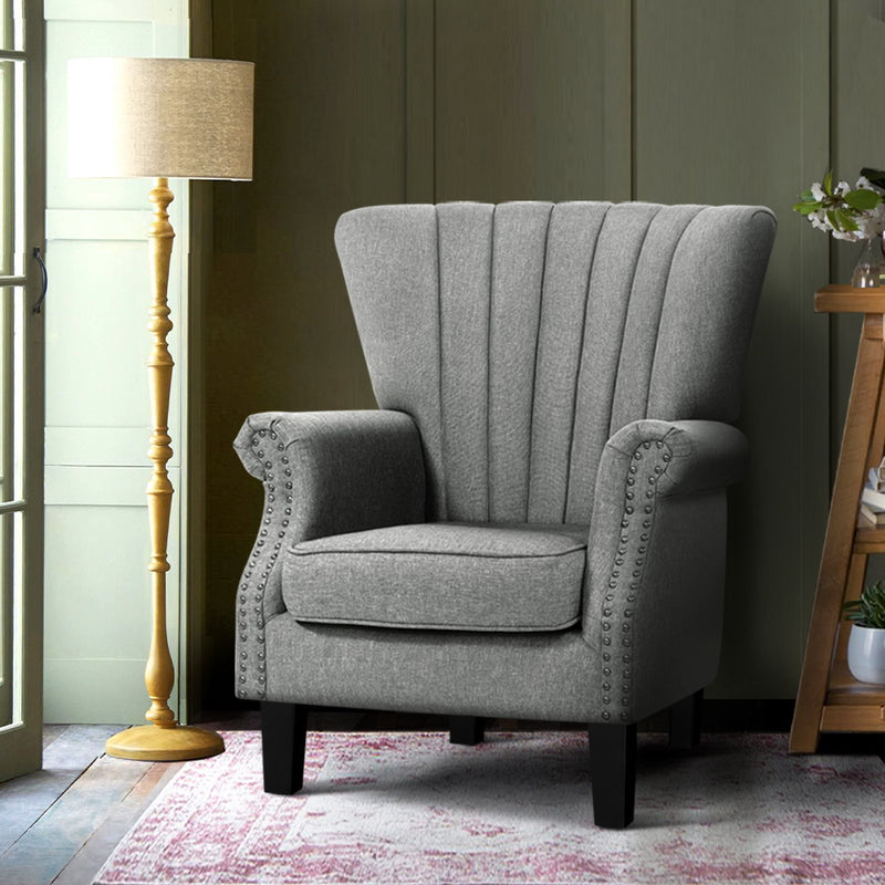 Artiss Armchair Wingback Grey Andrew