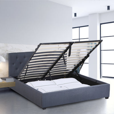 Milano Capri Luxury Gas Lift Bed Frame Base And Headboard With Storage - Queen - Charcoal