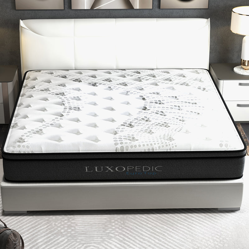 Luxopedic Pocket Spring Mattress 5 Zone 32CM Euro Top Memory Foam Medium Firm - Single - White  Grey