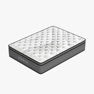 Luxopedic Pocket Spring Mattress 5 Zone 32CM Euro Top Memory Foam Medium Firm - Single - White  Grey