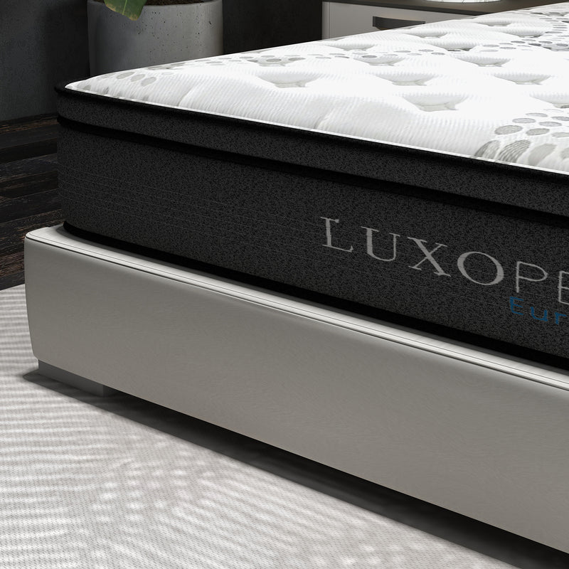 Luxopedic Pocket Spring Mattress 5 Zone 32CM Euro Top Memory Foam Medium Firm - Double - White  Grey