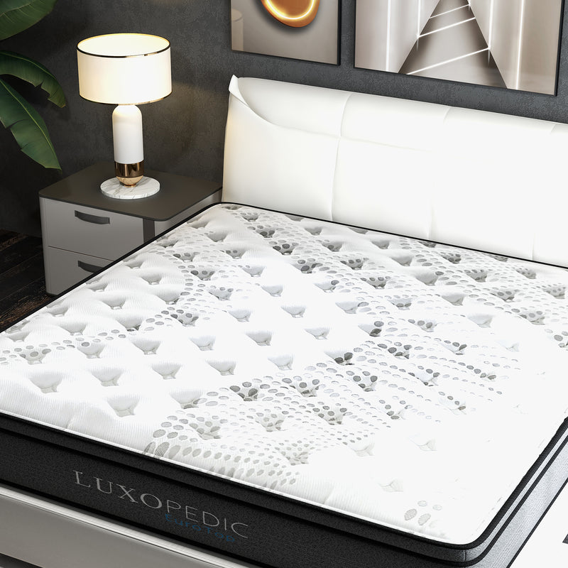 Luxopedic Pocket Spring Mattress 5 Zone 32CM Euro Top Memory Foam Medium Firm - King Single - White  Grey