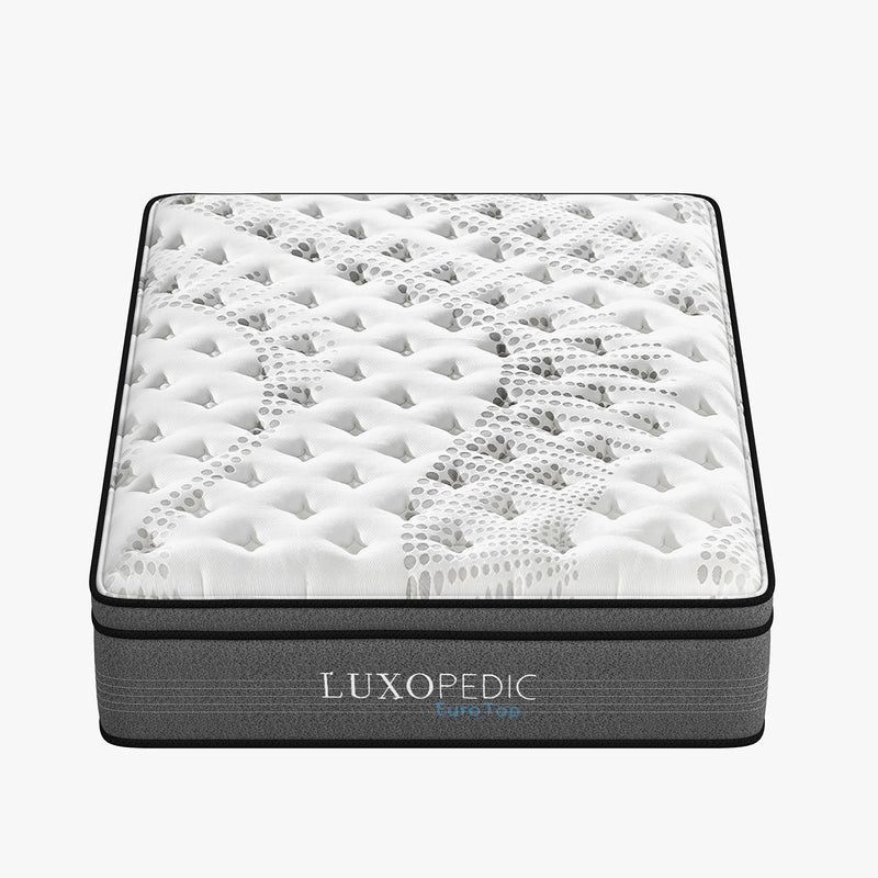 Luxopedic Pocket Spring Mattress 5 Zone 32CM Euro Top Memory Foam Medium Firm - King Single - White  Grey