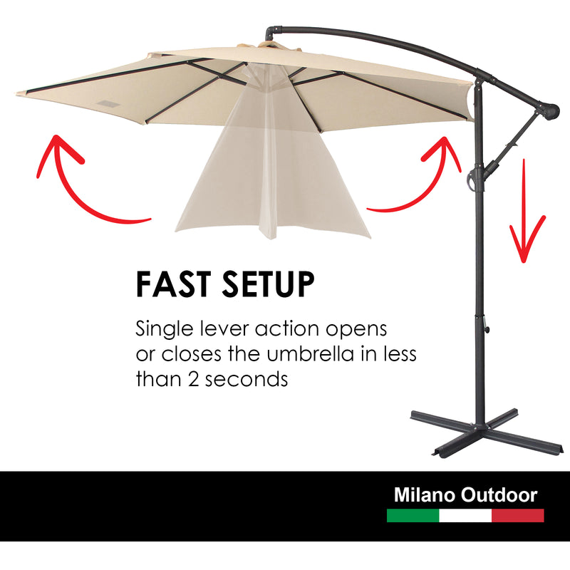 Milano Outdoor 3 Metre Cantilever Umbrella UV Sunshade Garden Patio Deck - Beige