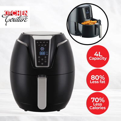 Kitchen Couture 4 Litre Air Fryer Digital Display Black 1400W Healthy Cooker