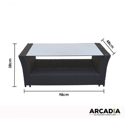 Arcadia Furniture Outdoor 4 Piece Sofa Lounge Set Wicker Rattan Garden - Black and Grey