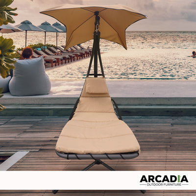Arcadia Furniture Hammock Swing Chair Chaise Lounger Beige Waterproof Outdoor