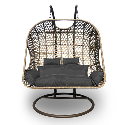 Arcadia Furniture 2 Seater Rocking Egg Chair Outdoor Wicker Rattan Patio Garden - Oatmeal and Grey