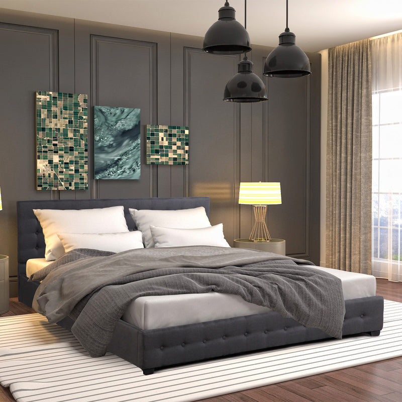 Milano Decor Eden Gas Lift Bed With Headboard Platform Storage Dark Grey Fabric - Double - Dark Grey
