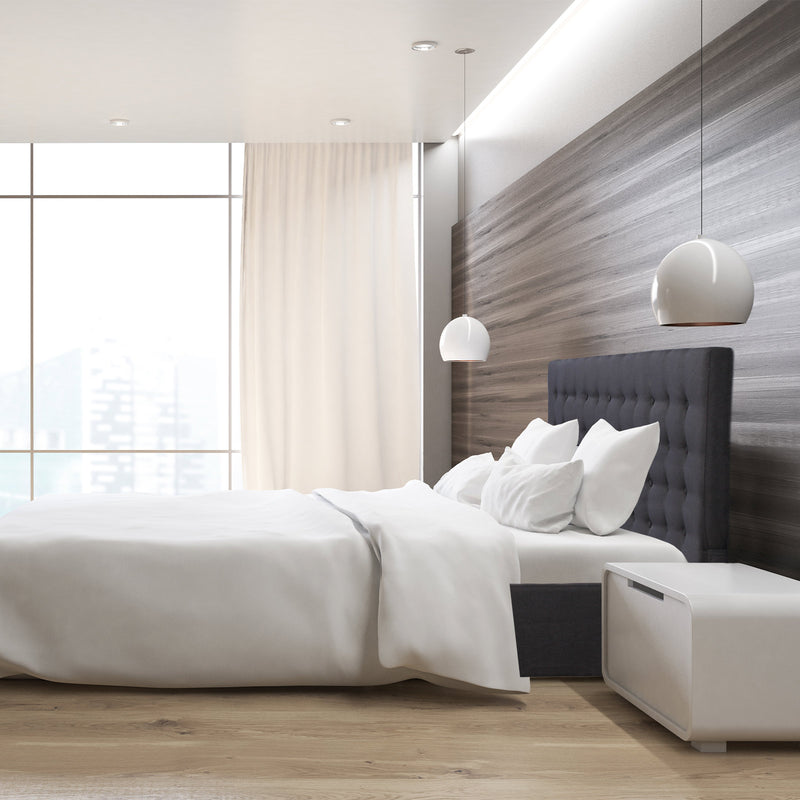 Milano Decor Eden Gas Lift Bed With Headboard Platform Storage Dark Grey Fabric - Queen - Dark Grey