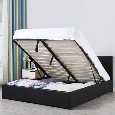 Milano Luxury Gas Lift Bed Frame And Headboard Double Queen King Black Dark Grey - Double - Black