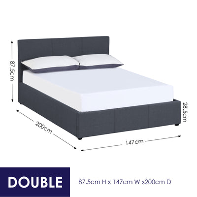 Milano Luxury Gas Lift Bed Frame And Headboard Double Queen King Black Dark Grey - Double - Black