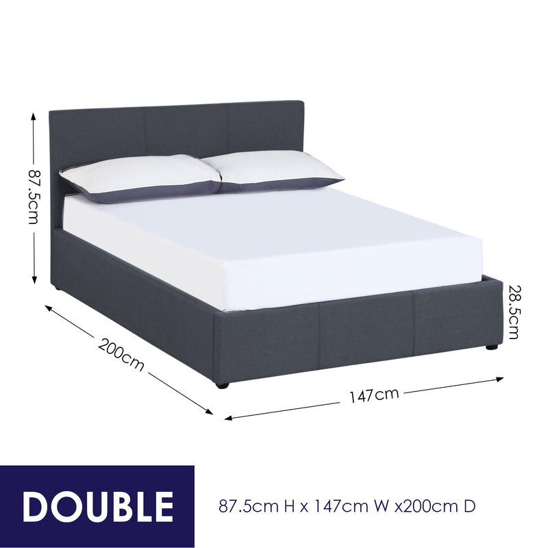Milano Luxury Gas Lift Bed Frame And Headboard Double Queen King Black Dark Grey - Double - Black