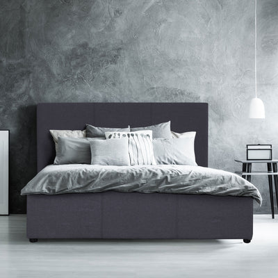 Milano Luxury Gas Lift Bed Frame And Headboard Double Queen King Black Dark Grey - Queen - Dark Grey