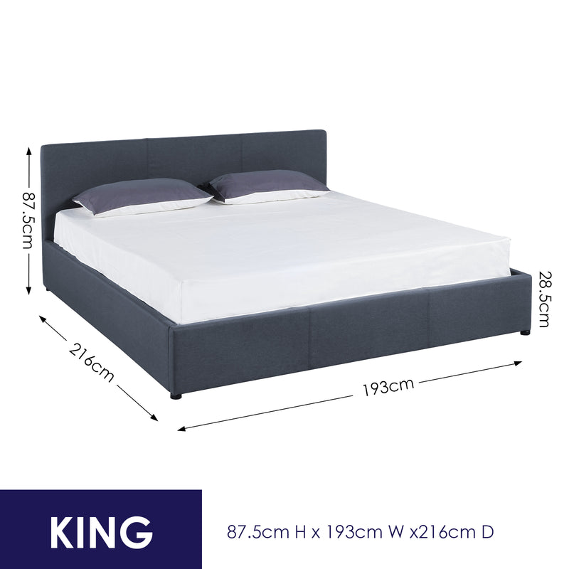 Milano Luxury Gas Lift Bed Frame And Headboard Double Queen King Black Dark Grey - King - Dark Grey