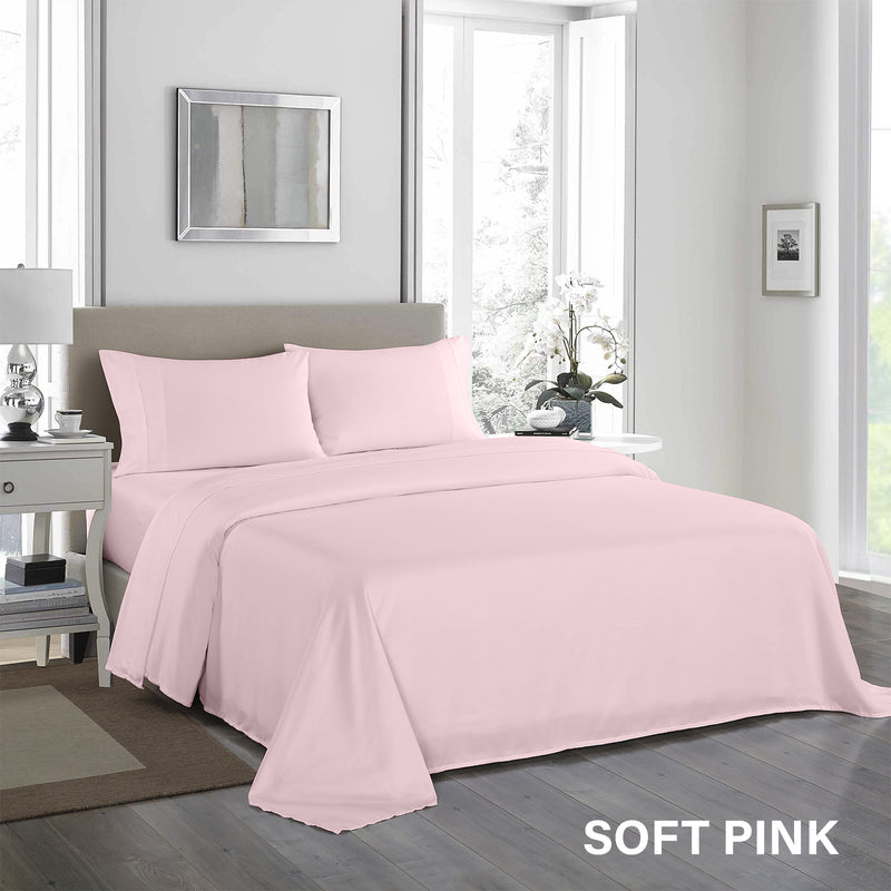 Royal Comfort 1200 Thread Count Sheet Set 4 Piece Ultra Soft Satin Weave Finish - King - Soft Pink