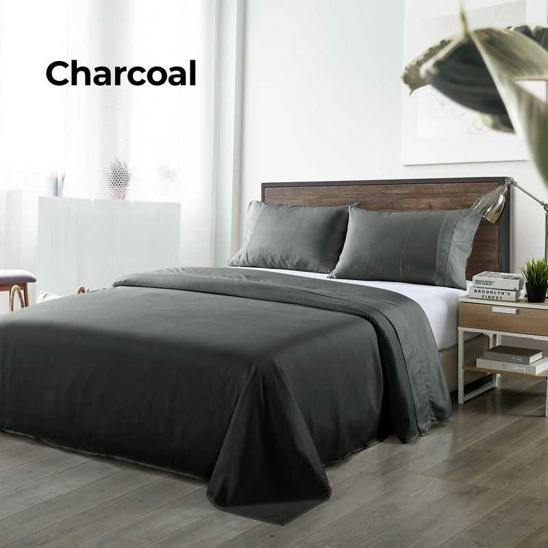 Royal Comfort Bamboo Blended Sheet & Pillowcases Set 1000TC Ultra Soft Bedding - King - Charcoal