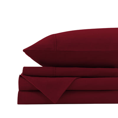 Royal Comfort Vintage Washed 100% Cotton Sheet Set Fitted Flat Sheet Pillowcases - Single - Mulled Wine