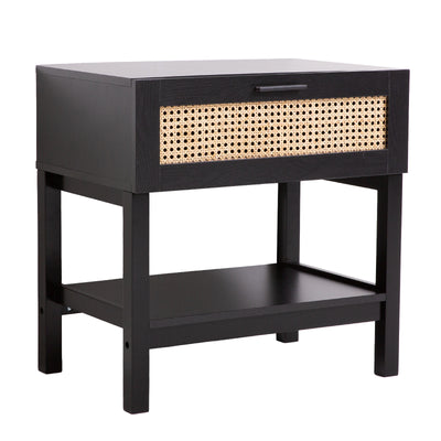 Casa Decor Tulum Rattan Bedside Table Drawers Table Nightstand Cabinet Black