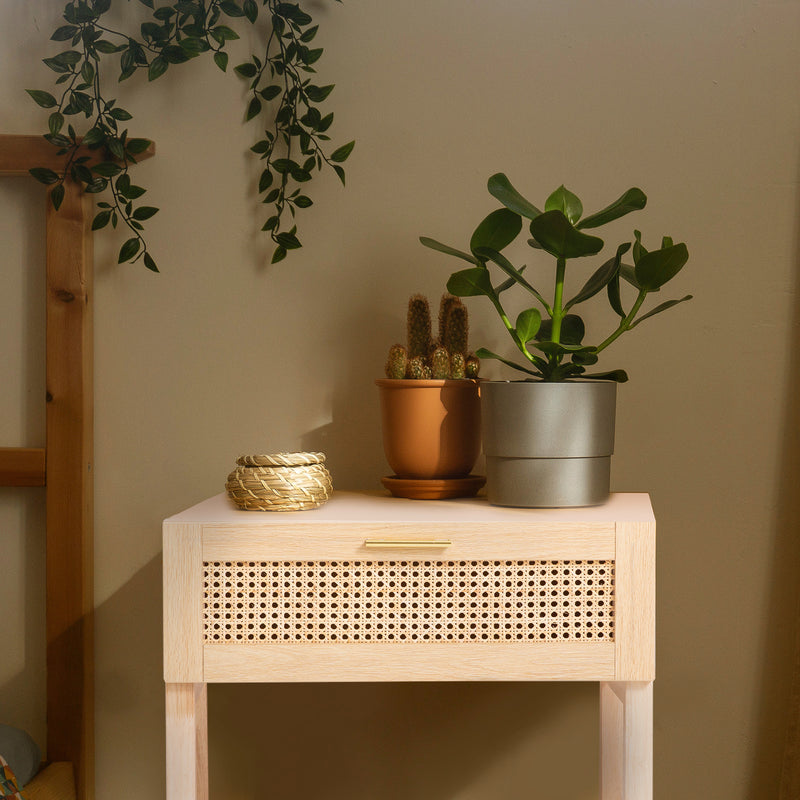 Casa Decor Santiago Rattan Bedside Table Drawers Table Nightstand Cabinet Oak