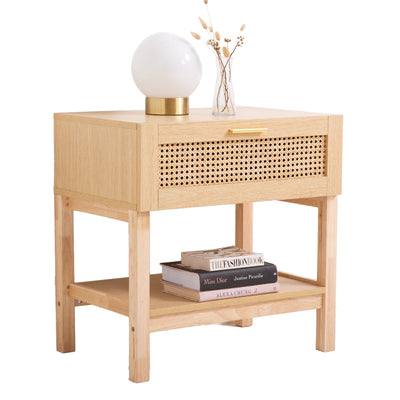 Casa Decor Santiago Rattan Bedside Table Drawers Table Nightstand Cabinet Oak