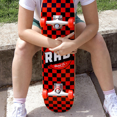 Rad Complete Dude Crew 7" x 30" Skateboard - Checkers Black / Red