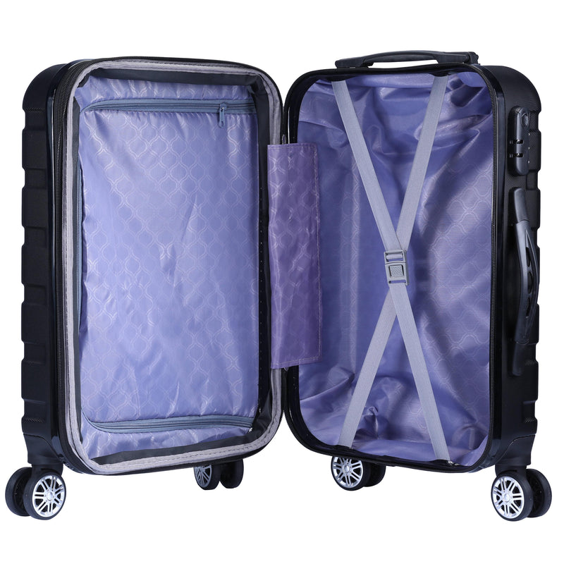 Milano XPander 3pc ABS Luggage Suitcase Luxury Hard Case Shockproof Travel Set - Black