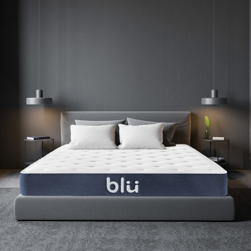 Milano Blu Mattress Hybrid Memory Foam Bonnell Spring Design Medium Firm 23cm - King Single - White  Blue