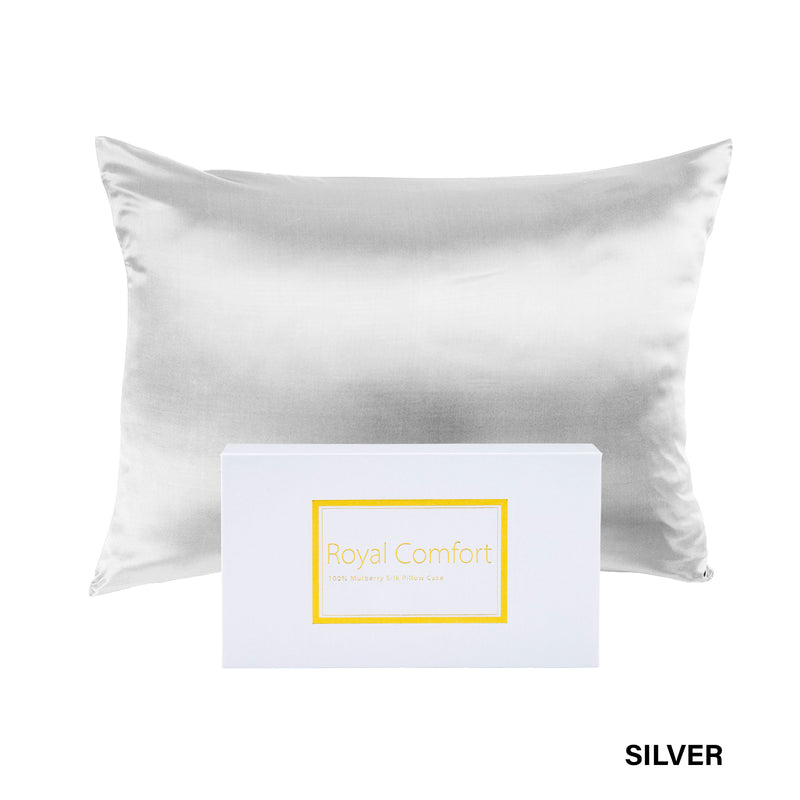 Royal Comfort Pure Silk Pillow Case 100% Mulberry Silk Hypoallergenic Pillowcase - Silver