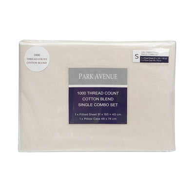 Park Avenue 1000TC Cotton Blend Sheet & Pillowcases Set Hotel Quality Bedding - Single - Pebble