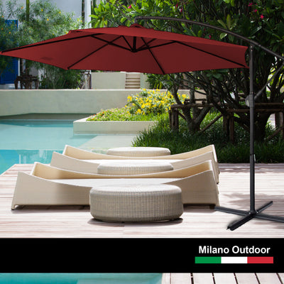 Milano 3M Outdoor Umbrella Cantilever With Protective Cover Patio Garden Shade - Crimson
