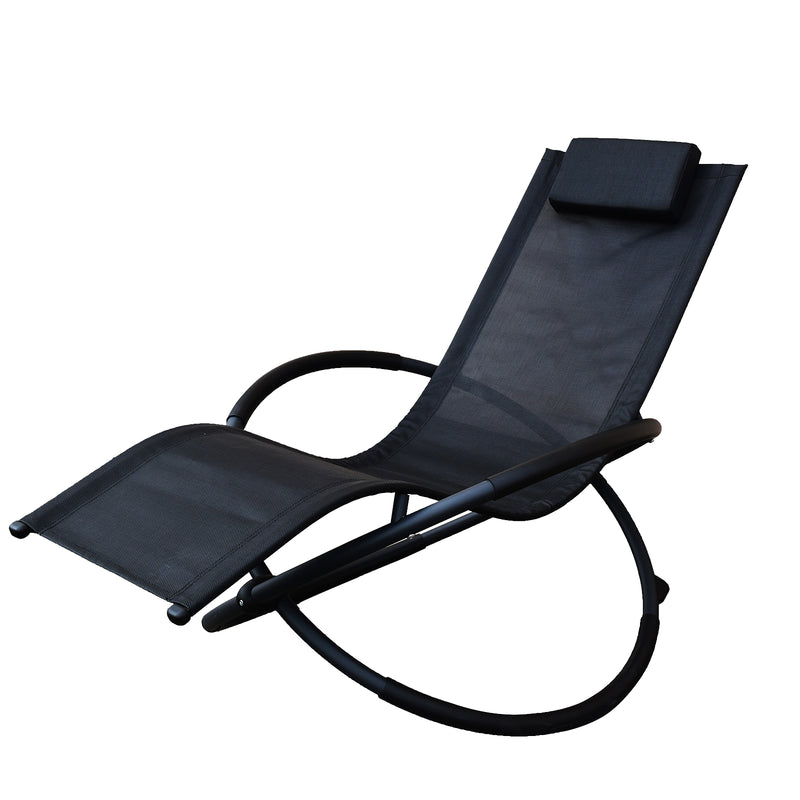 Arcadia Furniture Zero Gravity Portable Foldable Rocking Chair Recliner Lounge - Black