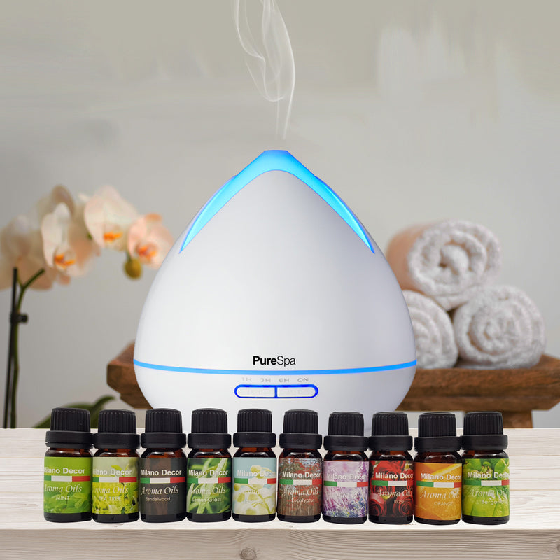 Purespa Diffuser Set With 10 Pack Diffuser Oils Humidifier Aromatherapy - White