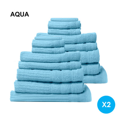 Royal Comfort 16 Piece Egyptian Cotton Eden Towel Set 600GSM Luxurious Absorbent - Aqua